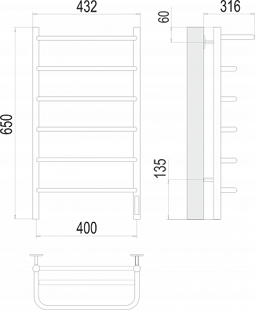 Полка П6 400х650 Электро (quick touch) Полотенцесушитель  TERMINUS Самара - фото 3