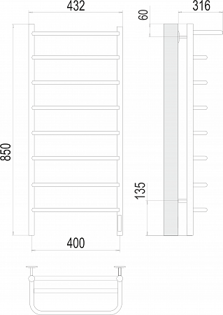 Полка П8 400х850 Электро (quick touch) Полотенцесушитель  TERMINUS Самара - фото 3