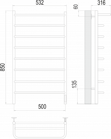 Полка П8 500х850 Электро (quick touch) Полотенцесушитель  TERMINUS Самара - фото 3