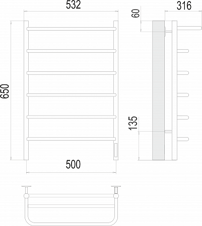 Полка П6 500х650 Электро (quick touch) Полотенцесушитель  TERMINUS Самара - фото 3